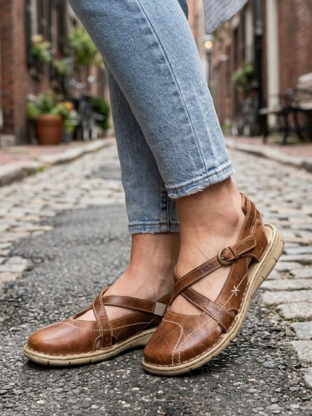 Josef Seibel Leather Mary Jane Shoes EU 40 Brown Shoes Adjustable Strap